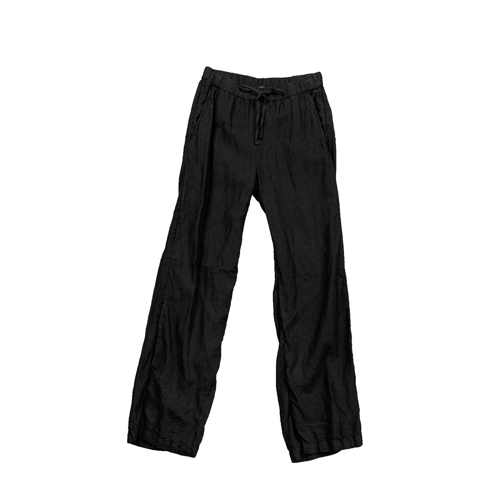 Caslon Pants Womens XS Extra Small Black Linen Elastic Drawstring Waist Pockets